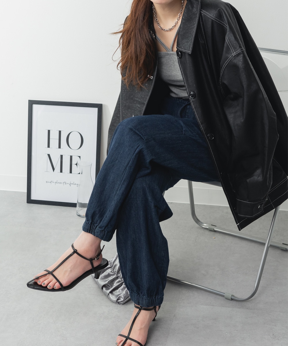 リラックスワイドパラシュートパンツ デニムパンツ ライトオンス ジーンズ ジーパン ロングパンツ ゆったり 大きいサイズ M L LL 3L 4L ウエストゴム ママコーデ オールシーズン