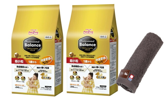 プロフェッショナル バランス 超小粒 １歳から 体重管理用 2.4kg 2個セット 【犬想いオリジナル今治ハンドタオルセット】【タオルカラー モカ】