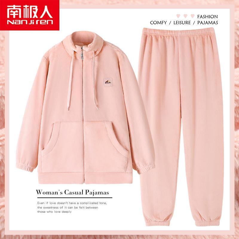 秋 冬 パジャマ ナイトウェア 抗菌 サンゴ ベルベット 女性用 厚く ベルベット 暖かい フランネル 大きめ サイズ ホーム 服