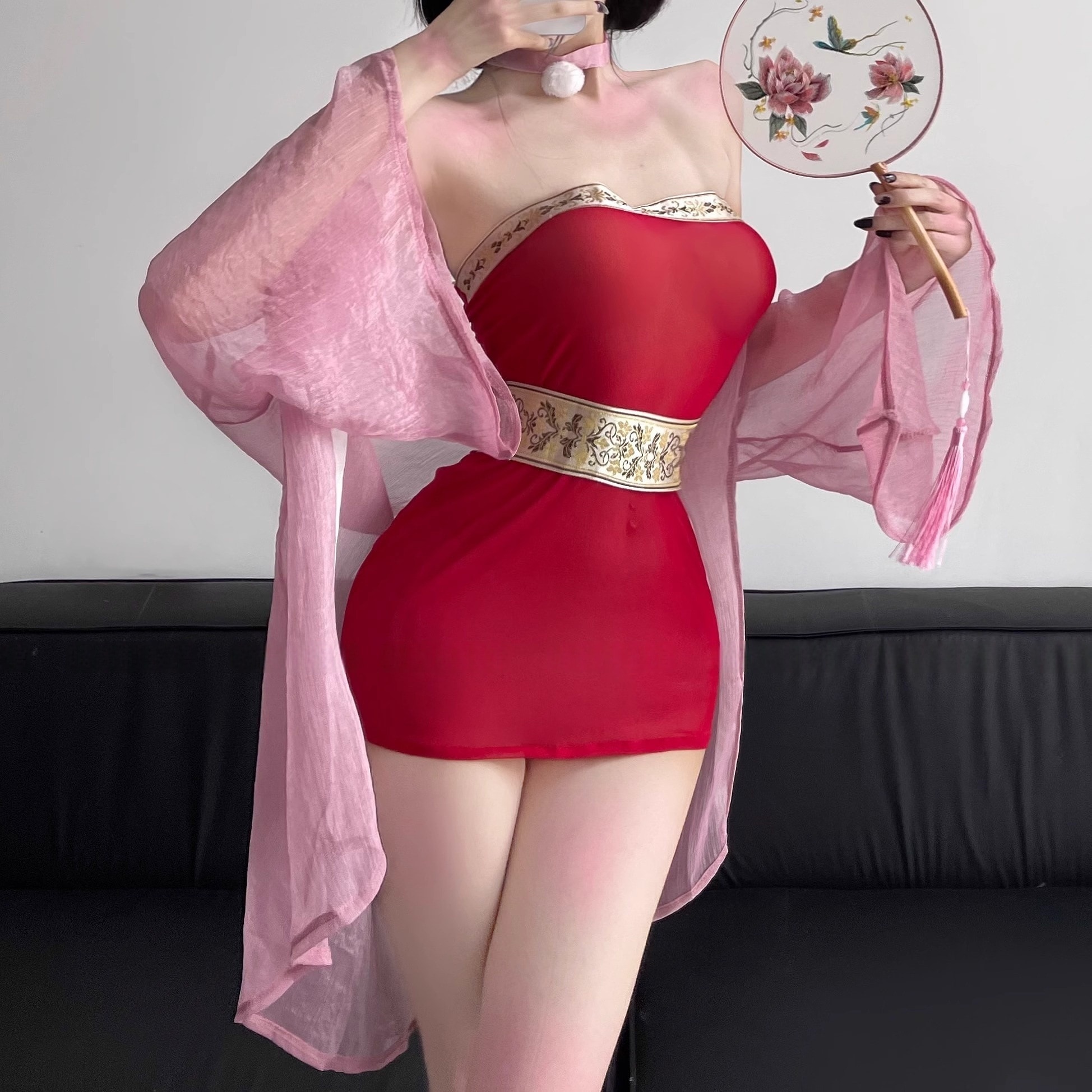 魅惑的な狐妖怪ぼんやりしている自分cos せいふく新しい中国式国セクシーな眠るスカート女性純欲ギャルは胸を拭いてヒップスカートを包みます