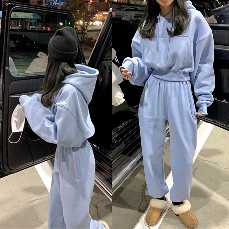 3色 長袖 フード付き パーカー ロングパンツ ジャージ レディース 2点セット 春秋普通秋冬裏起毛