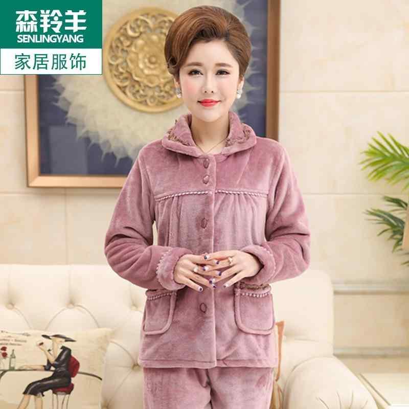 秋 冬 パジャマ ナイトウェア ルームウェア マザー コーラル ベルベット 特大 プラス 外 着用 フランネル リラックス ウェア スーツ 女性