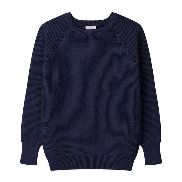 メンズプレミアムウォッシャブルラウンド長袖ニット GN-KN-Q001-ネイビー