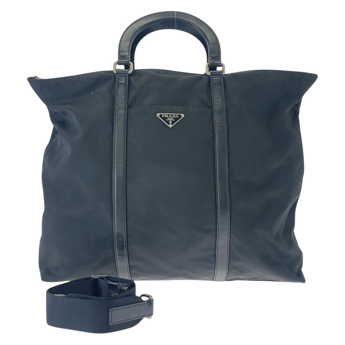 美品 テスート 三角ロゴプレート ブラック 黒 シルバー金具 ナイロン トートバッグ ショルダーバッグ 2WAY メンズ 501500