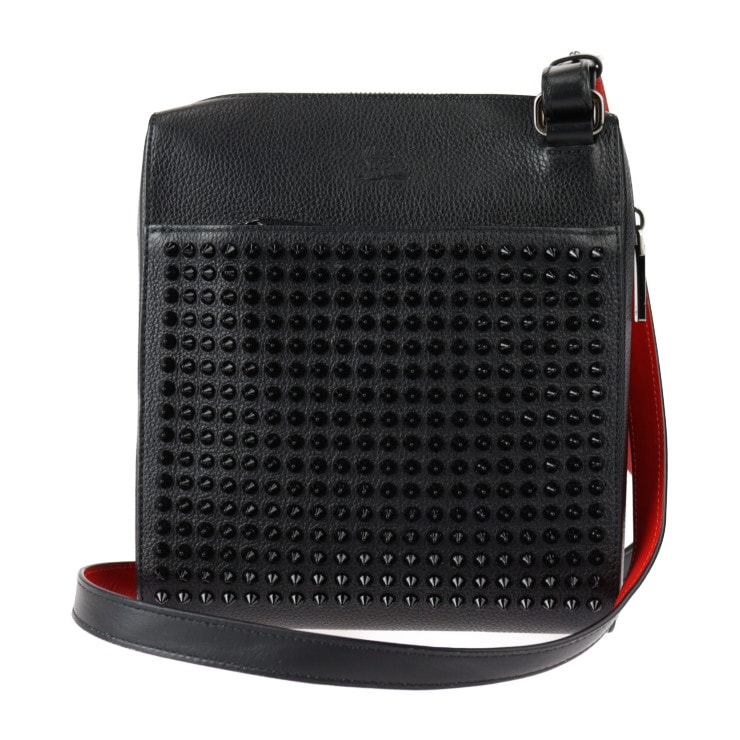 美品 Christian Louboutin クリスチャンルブタン ショルダーバッグ 3195034 ベンチレポーター ミディアム レザー ブラック レッド ポシェット クロスボディバッグ スパイクス