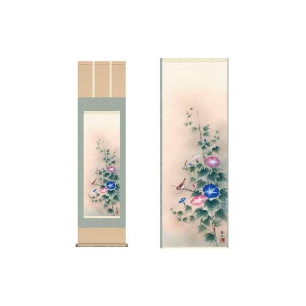 開運掛軸 朝顔 高見蘭石 筆 収納箱付き 十年間保証 受注生産品