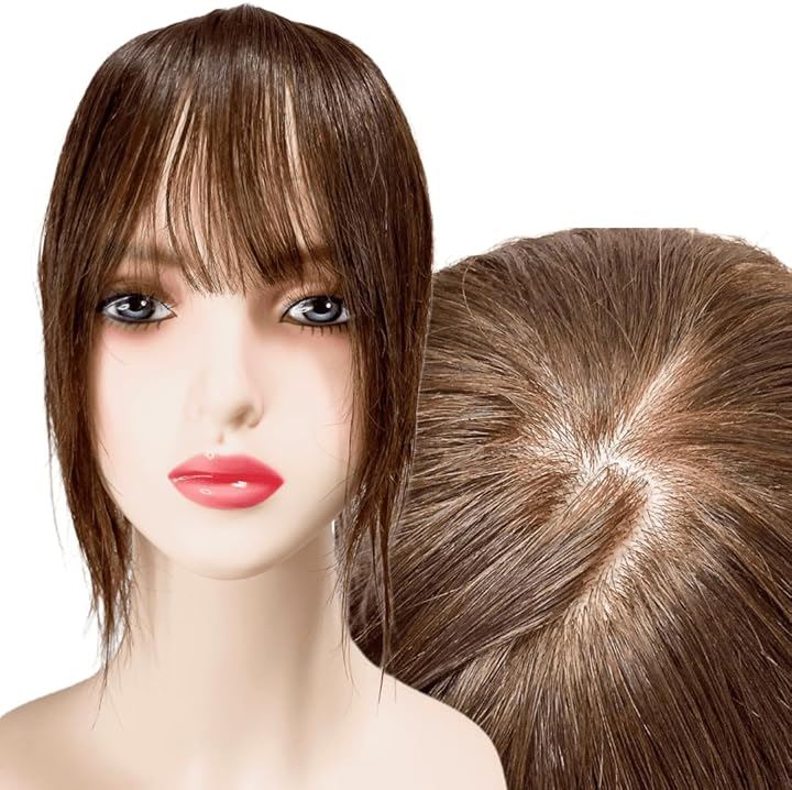 部分ウィッグ ヘアピース 分け目自由自在 総手織り ポイントピース ミセス 自然 かつら 女性 レディース 人毛100% ストレート(ナチュラルブラウン, 9x14cm (S))