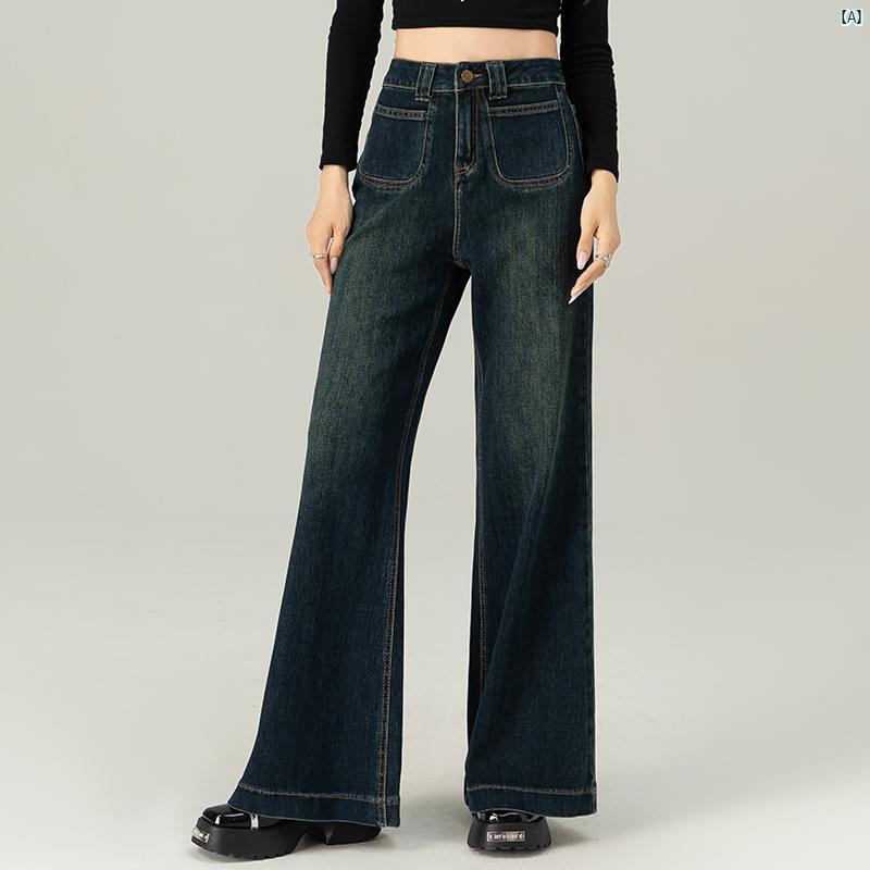 レディース　ファッション　オシャレ　シンプル レトロ ワイド レッグ パンツ 春秋 ハイウエスト スリム フレアパンツ ストレート フロア レングス