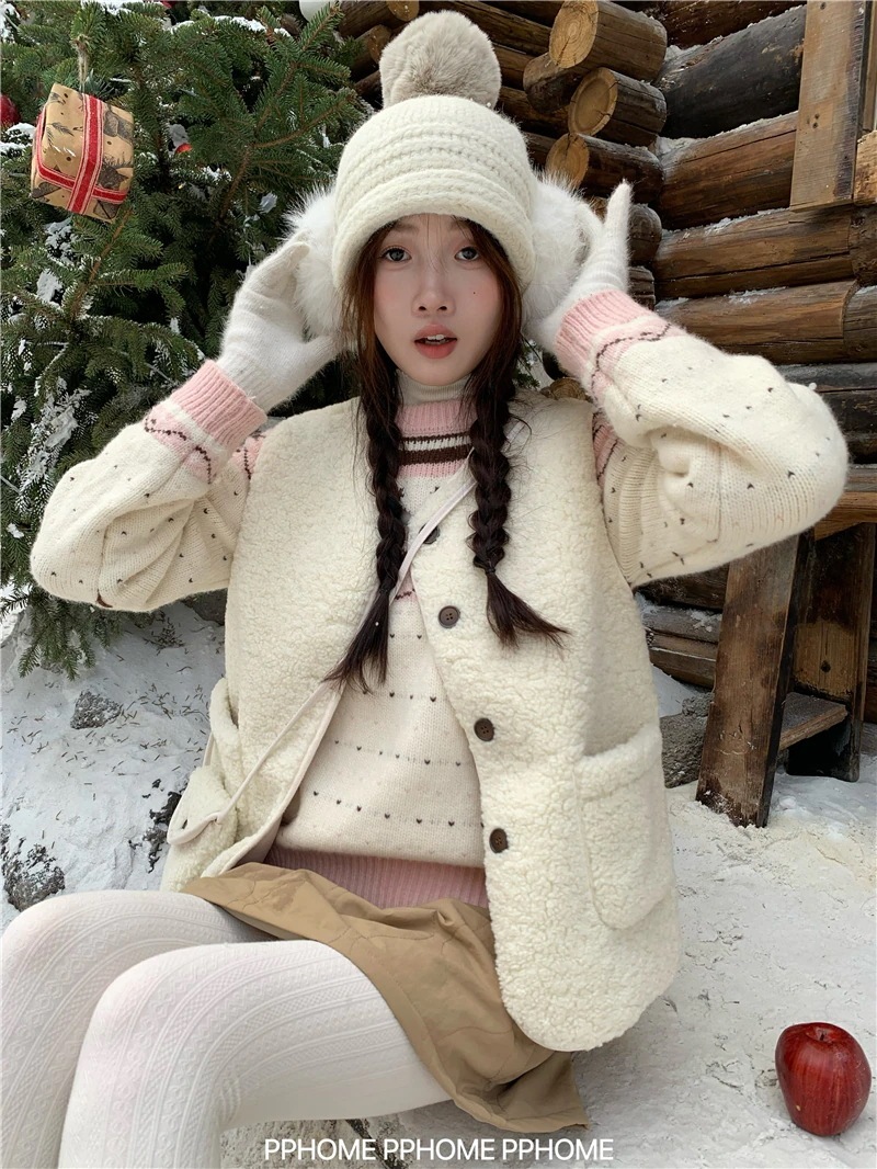 2点セット カジュアル 暖かい 2025秋冬 かわいいファッショントップスシルエットレディース女っぽきれいめ裏サイズ大人 重ね着 スエード調ベストバッグ付きレイヤード風 ゆったり 防寒厚手 丈長め