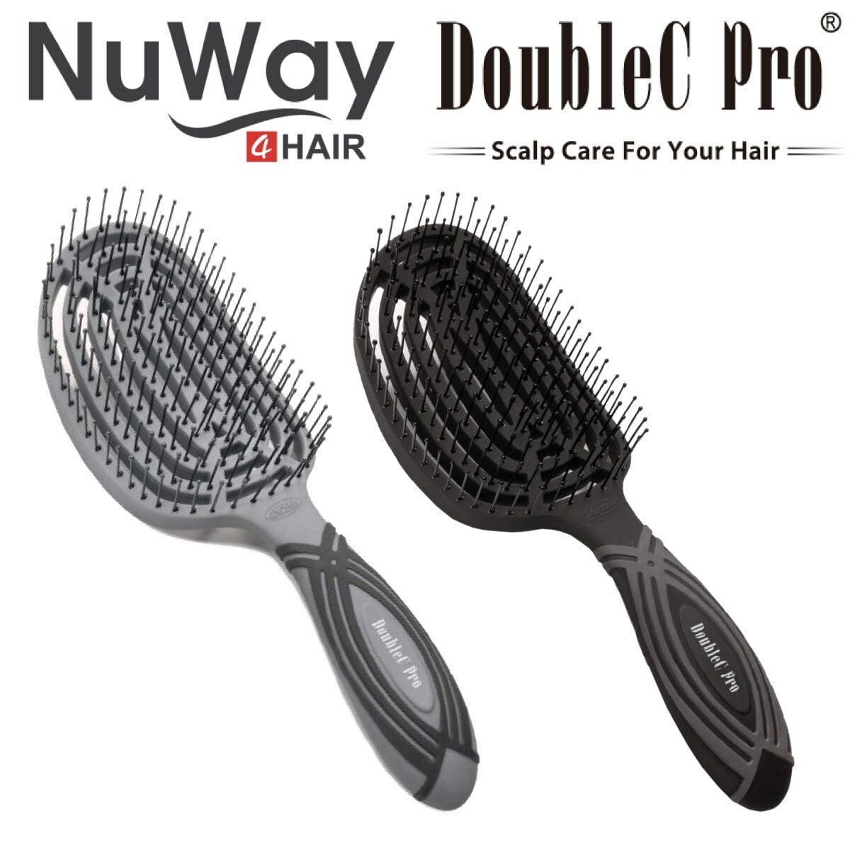 速乾ヘアブラシ ニューウェイ NuWay Double C Pro [ブラックグレー] 滑りにくい スケルトンブラシ スカルプケア 髪が傷まない キレイになる 5,390円
