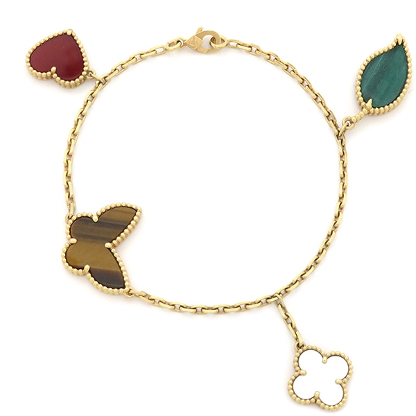 ヴァンクリーフアーペル Van Cleef & Arpels ブレスレット ラッキー アルハンブラ 4モチーフ K18YG マラカイト マザーオブパール タイガーズアイ カーネリアン イエローゴールド