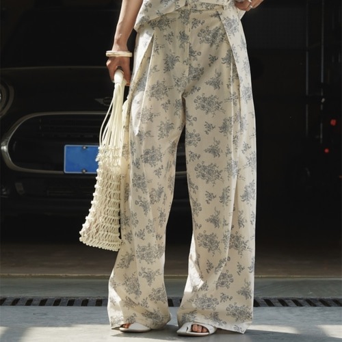 マキボタニカル水墨画プリントスリムフィットワイドパンツ 8,400円