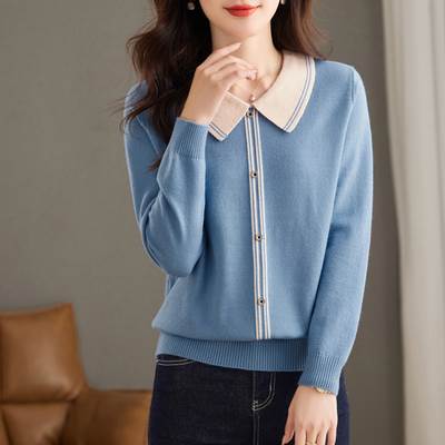 襟付き フロントボタン 長袖 ニットセーター トップス セーター プルオーバー ミディアム丈 袖あり 長袖 襟付き ニット かわいい 大人可愛い きれいめ シンプル カジュアル 大人 上品 おしゃれ