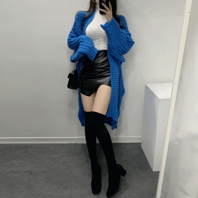 (ウール20) ルーズフィット モヘア ウール ハチ ロング カーディガン 4color