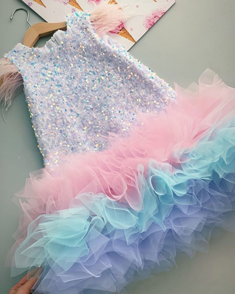 子供用スパンコールドレス スカートモデル キャットウォークドレス 誕生日 プリンセスドレス 結婚式 フラワーガール ベビーガール 1歳ドレス