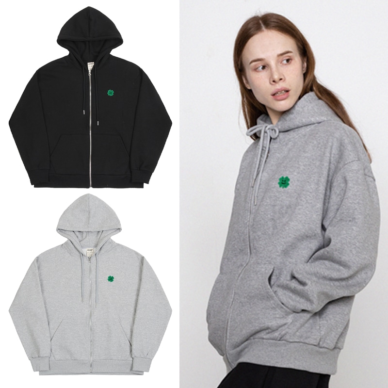 [UNISEX]Clover smile embroidery hooded zip-up_2color