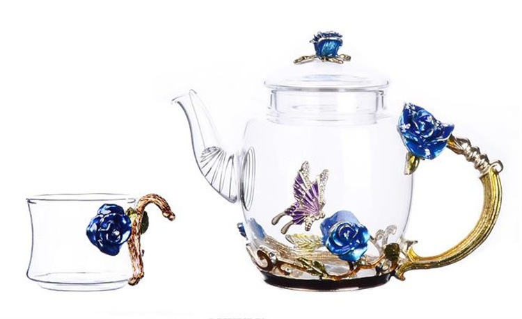 早い者勝ち マスターカップ 個人カップ ティーカップ 青いバラ デイジー 7点セット カンフーティーカップ ティーポット 耐熱グラス