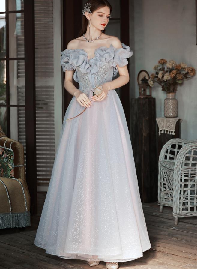 【2枚購入で100円OFF】XS-3XL レディース ウェディングドレス カラードレス 結婚式　花嫁 披露宴　刺繍 二次会 パーティードレス 演奏会 お嫁さん 発表会 誕生日会 少女 グレー