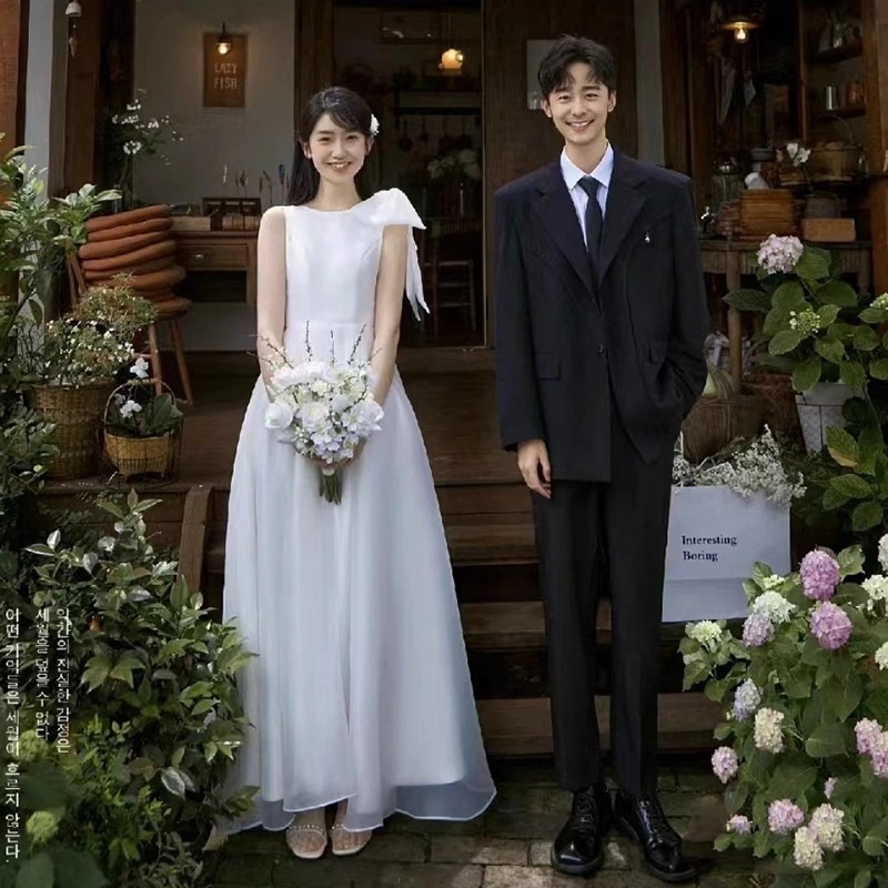 安い披露宴 花嫁ドレス二次会 前撮り後撮り パーティードレスウェディングドレス ビーチフォト ドレス 白ワンピース結婚式ドレス