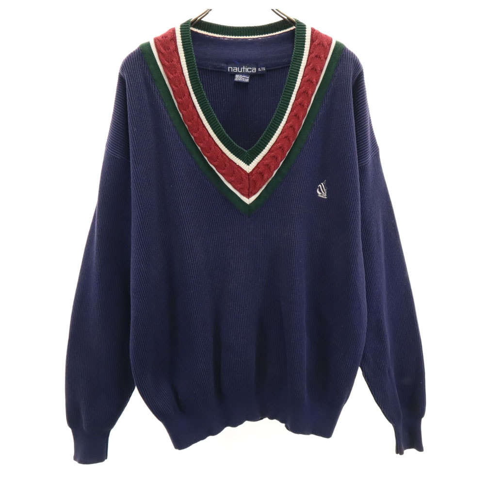 90s オールド チルデン 長袖 Vネック セーター XL ネイビー ニット メンズ