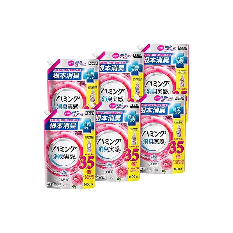 【ケース販売】ハミング消臭実感 柔軟剤 根本消臭+抗菌バリア ローズガーデンの香り 詰替え用1400ml6個
