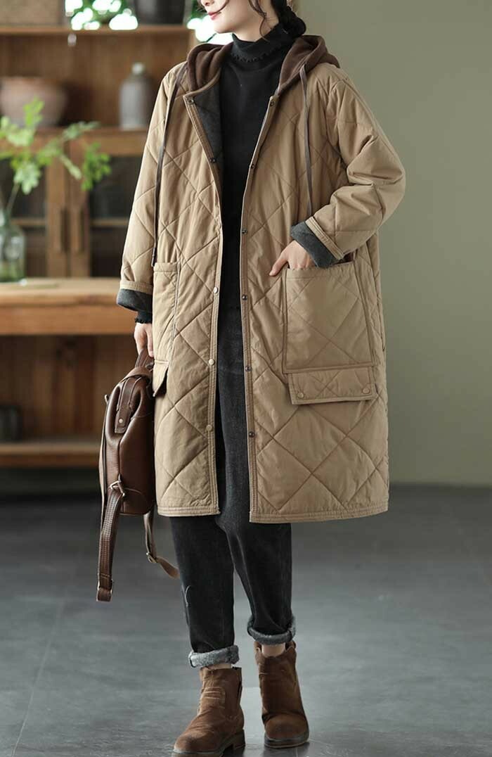 ゆったり あったか カジュアル 30代40代 羽織 ロングコート 無地 フード付き シンプル 通勤 ゆったり 50代 大きいサイズ キルティング 防寒 秋 暖かい 厚手 ジャケット 冬 キルティングコ