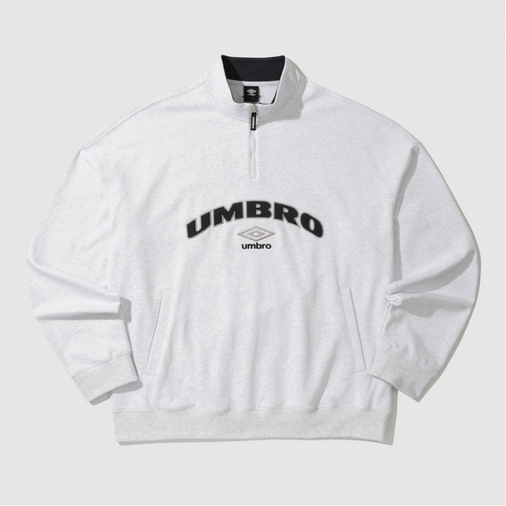UMBRO アップリケレタリングハーフジップアップスウェットシャツホワイトメランジ (UP121CFS11)