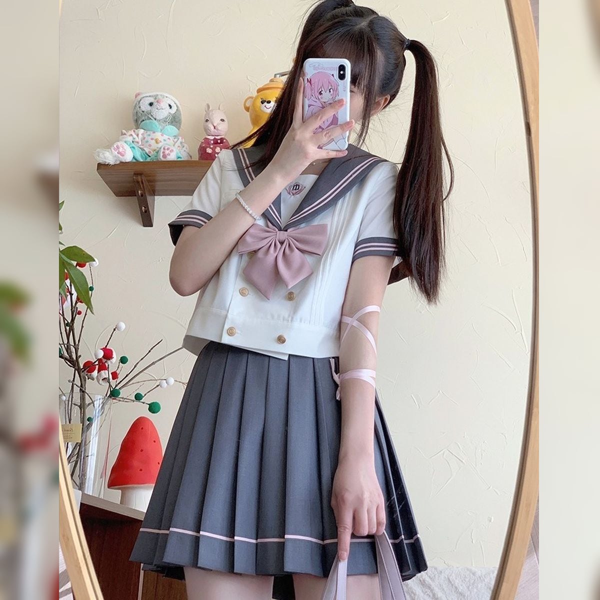 【3日で出荷】ダブルブレストグレー襟セーラー服