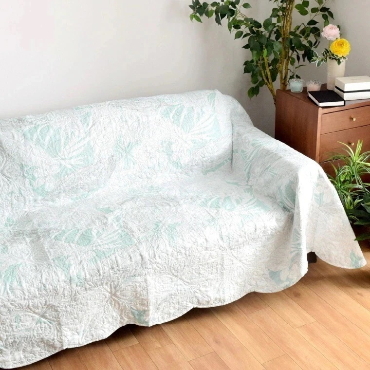 【2枚セット】マルチカバー キルト 北欧 約190x240cm 長方形 洗える こたつカバー マルチクロス ホットカーペットカバー ベットカバー ソファカバー かわいい おしゃれ カバー リーフ フラ