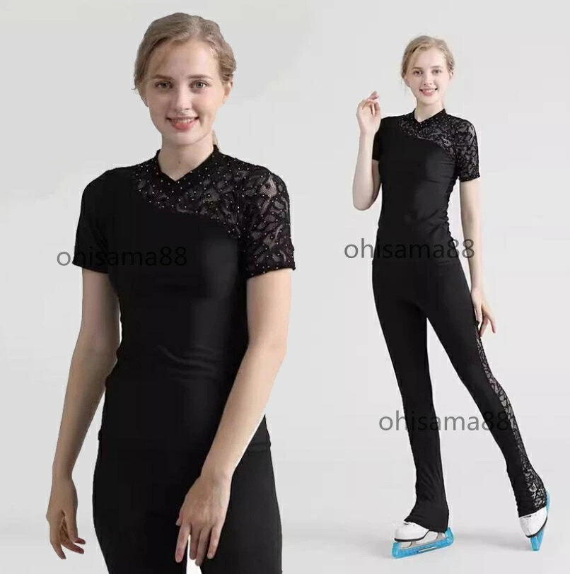 お早めに！フィギュアスケート衣装 大人 アイスフィギュアスケート 2点セット 短袖/長袖 上着 ズボン 練習着 スケート 女の子 ストレッチ アイスダンス スケートウエア キッズ アイススケート 美し 8,104円