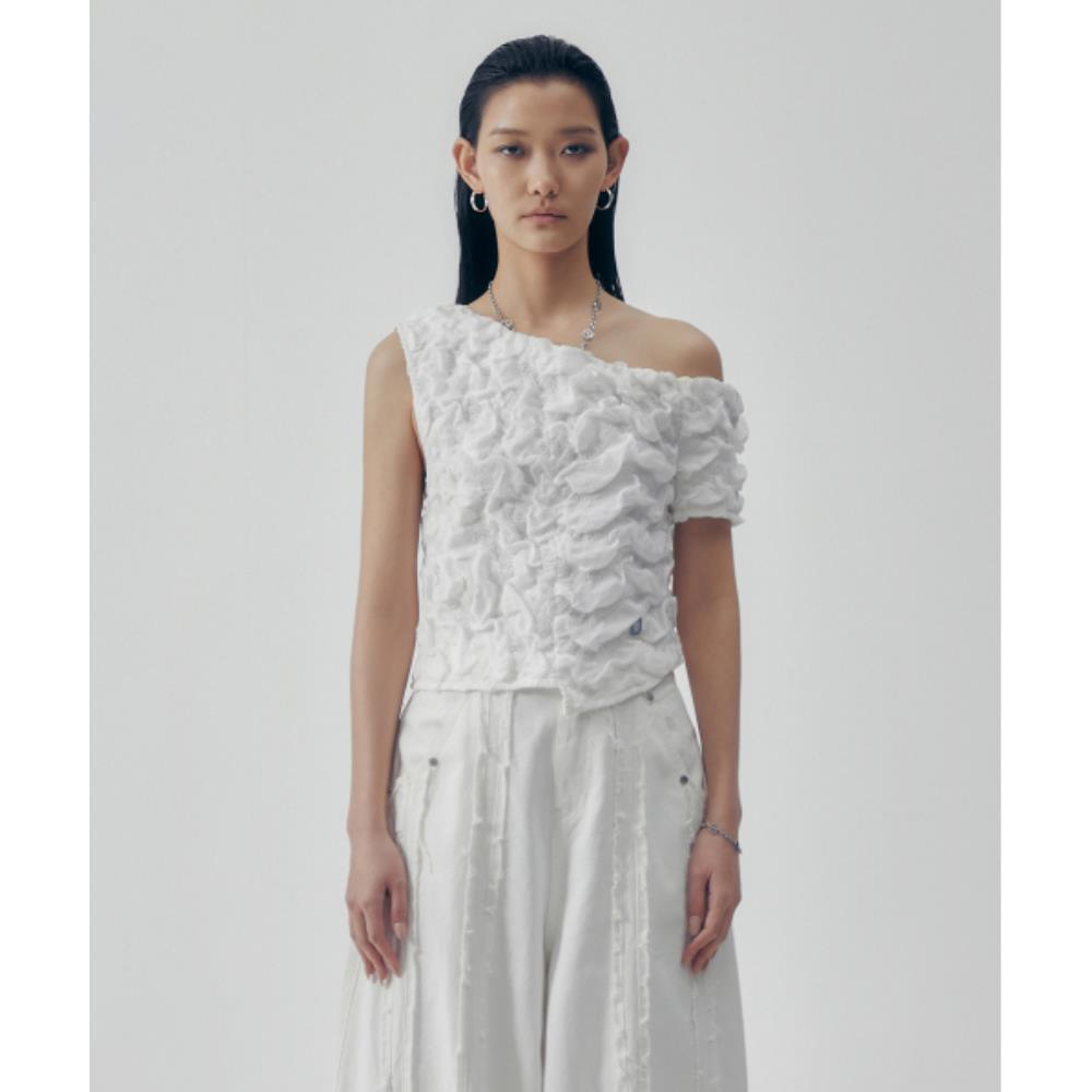 TREEMINGBIRD Volume Oneshoulder Frill Top White TM2535