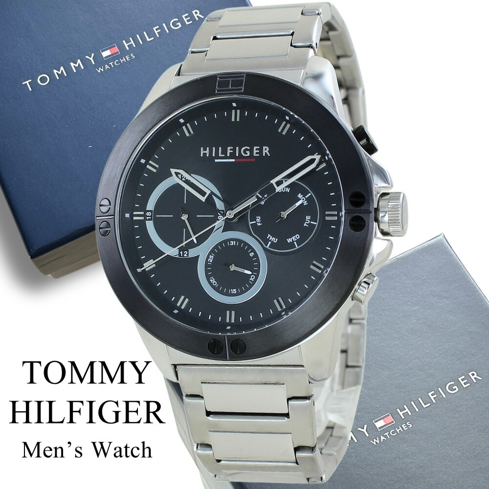 トミーヒルフィガー 腕時計 メンズ ブラック シルバー ステンレス 時計 マルチカレンダー ギフト プレゼント 男性用 おしゃれ ビジネス フォーマル シンプル ブランド ウォッチ 就職祝い 誕生日