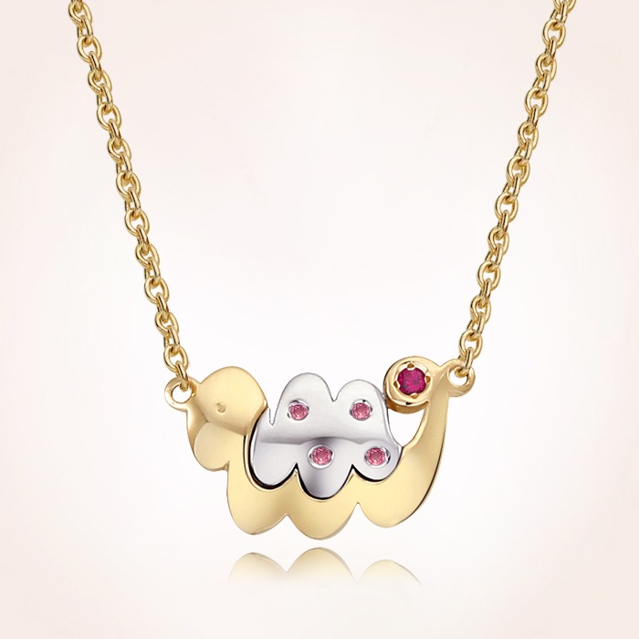 14K黄金十二支ヘビネックレスス-ピンク立方晶ジルコン(14K Gold Oriental Zodiac Snake Pink Cubic Necklace)