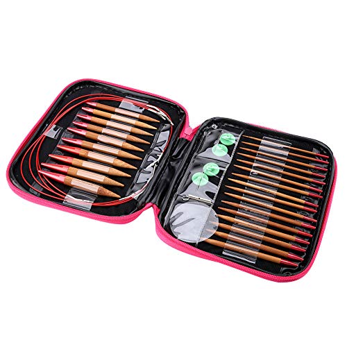 Jeffergarden 輪針セット 丸型ヘッドニードルキット 編み針リング 切り替え式 竹輪針セット 棒針セット 丸針編みツール ダブルポインテッド 炭化竹 DIY 手芸用品 クラフト工具 制作道具