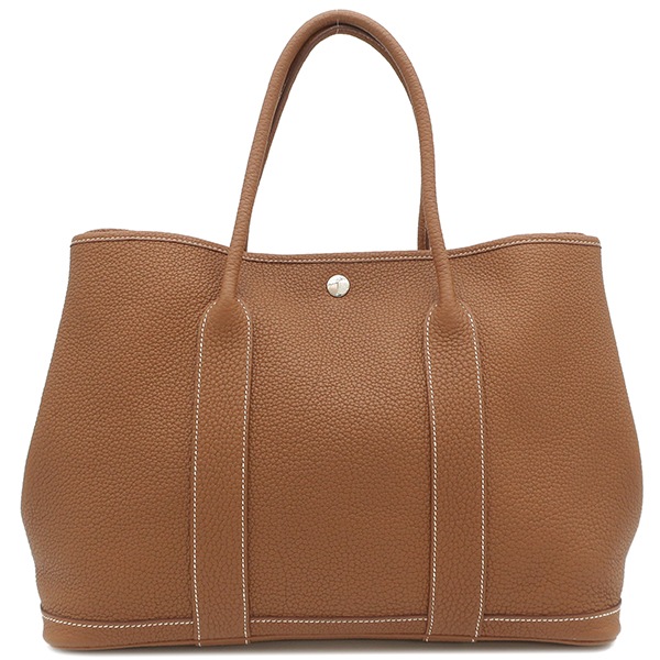 エルメス HERMES トートバッグ ガーデンパーティーPM ネゴンダ ゴールド シルバー金具 茶 T刻印 【保存袋】【中古】