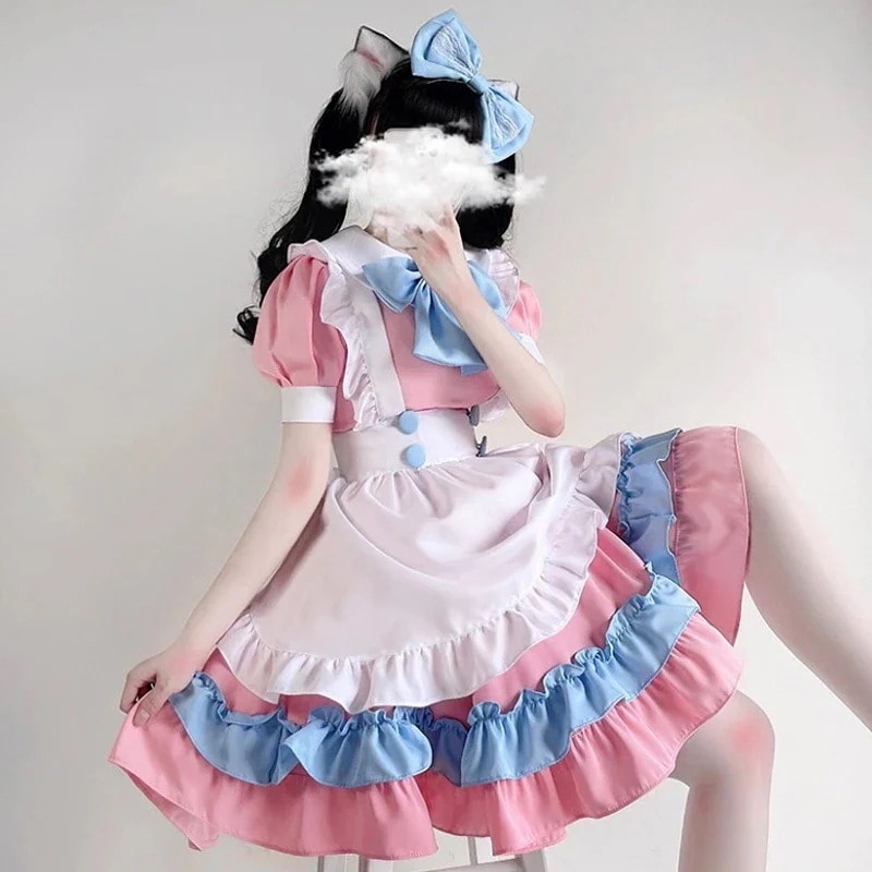 女性のための大きな弓が付いたロリータドレスメイドドレス女の子のためのかわいいスカートコスプレコスム男の子の服パーティースーツレディースドレス猫の足