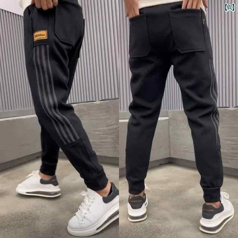 メンズ レディース カジュアル パンツ ボトムス 長ズボン ストライプ 履物 スウェット おしゃれ 快適 ロング 春