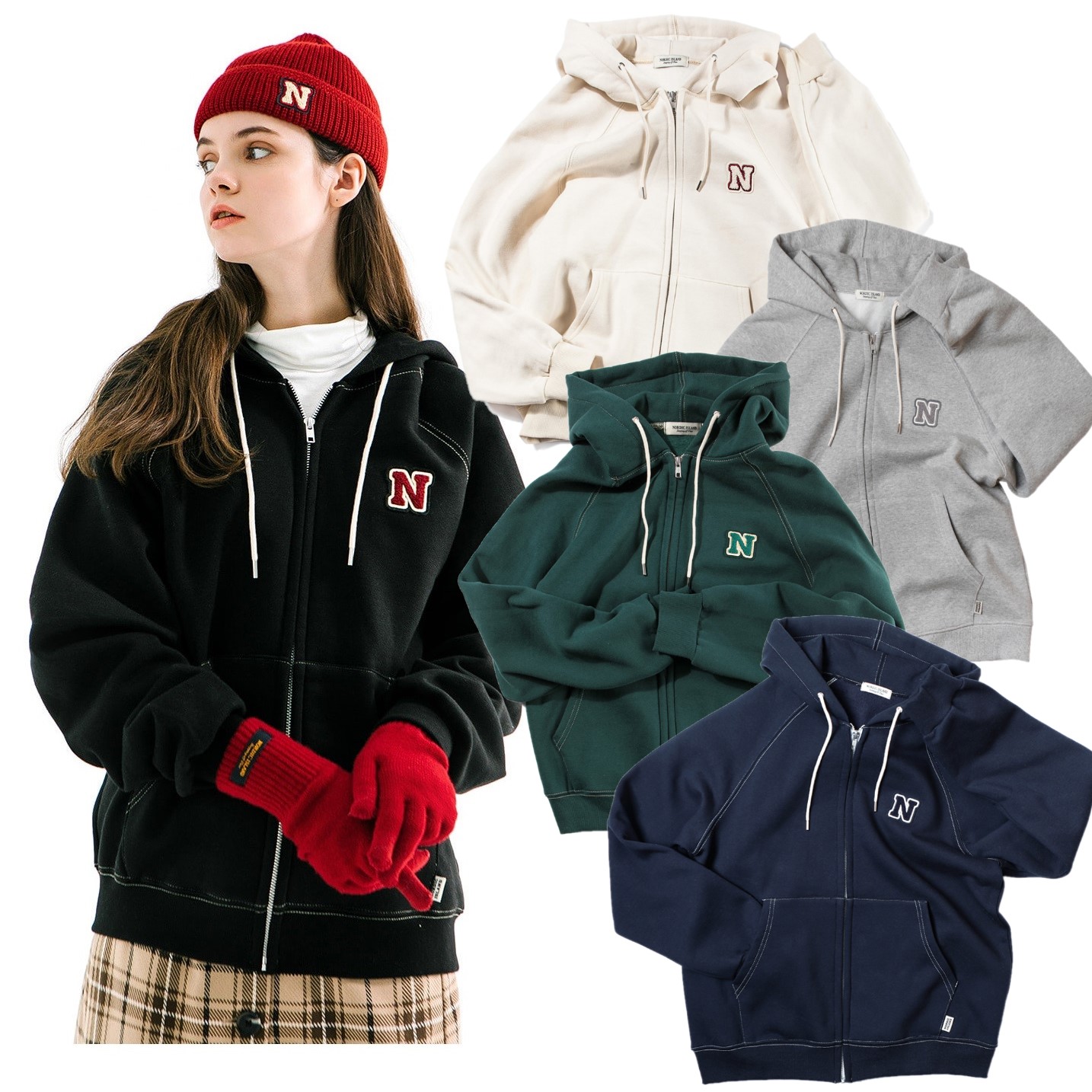 [ NORDIC ISLAND] 韓国人気DW N Logo Hood Zipup 6色