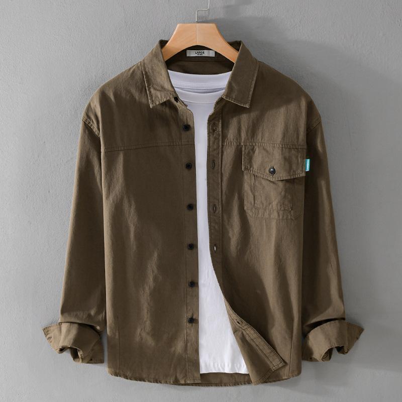 シャツ メンズ 長袖 カジュアル 無地 シンプル オシャレ 大きいサイズ 秋物 カーキ メンズ シャツ 6,650円