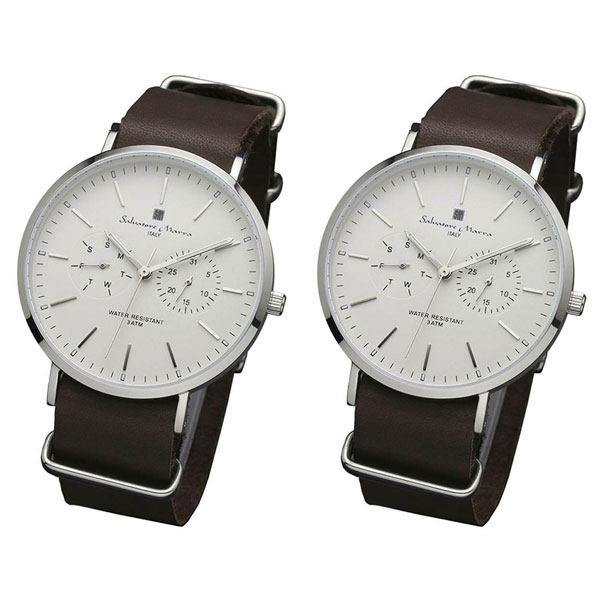 国内正規品 ペア腕時計 ボックス付き サルバトーレマーラ 時計 ペアウォッチ ダークブラウン SM15117-SSWHSV ペアセット 誕生日プレゼント ポイント消化