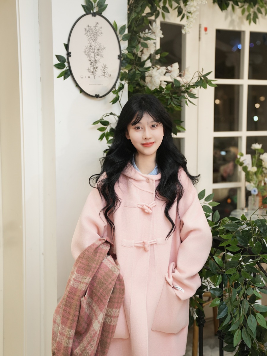 ダブルフェイスウールコート 韩国風 エレガント 春服 おしゃれ ベーシック キレイ かっこいい リラックス ふわふわ 細身体型 秋冬款