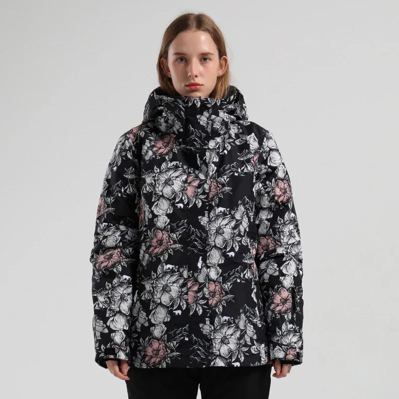 【急速出荷!】スノーボードウェア ジャケット 単品 レディース 花柄 フード付き スノーウェア スキーウェア スノボ おしゃれ 防風防水防雪防寒保温通気 耐摩擦 韓国 Snowboardwear