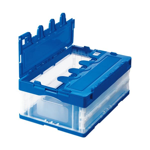 （まとめ）TANOSEE 折りたたみコンテナ フタ付 30L ダークブルー/透明 1台 [x5]