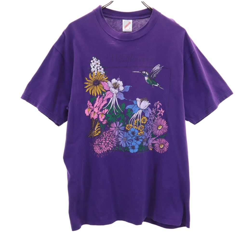 90s USA製 花柄 半袖 Tシャツ L パープル オールド ヴィンテージ メンズ
