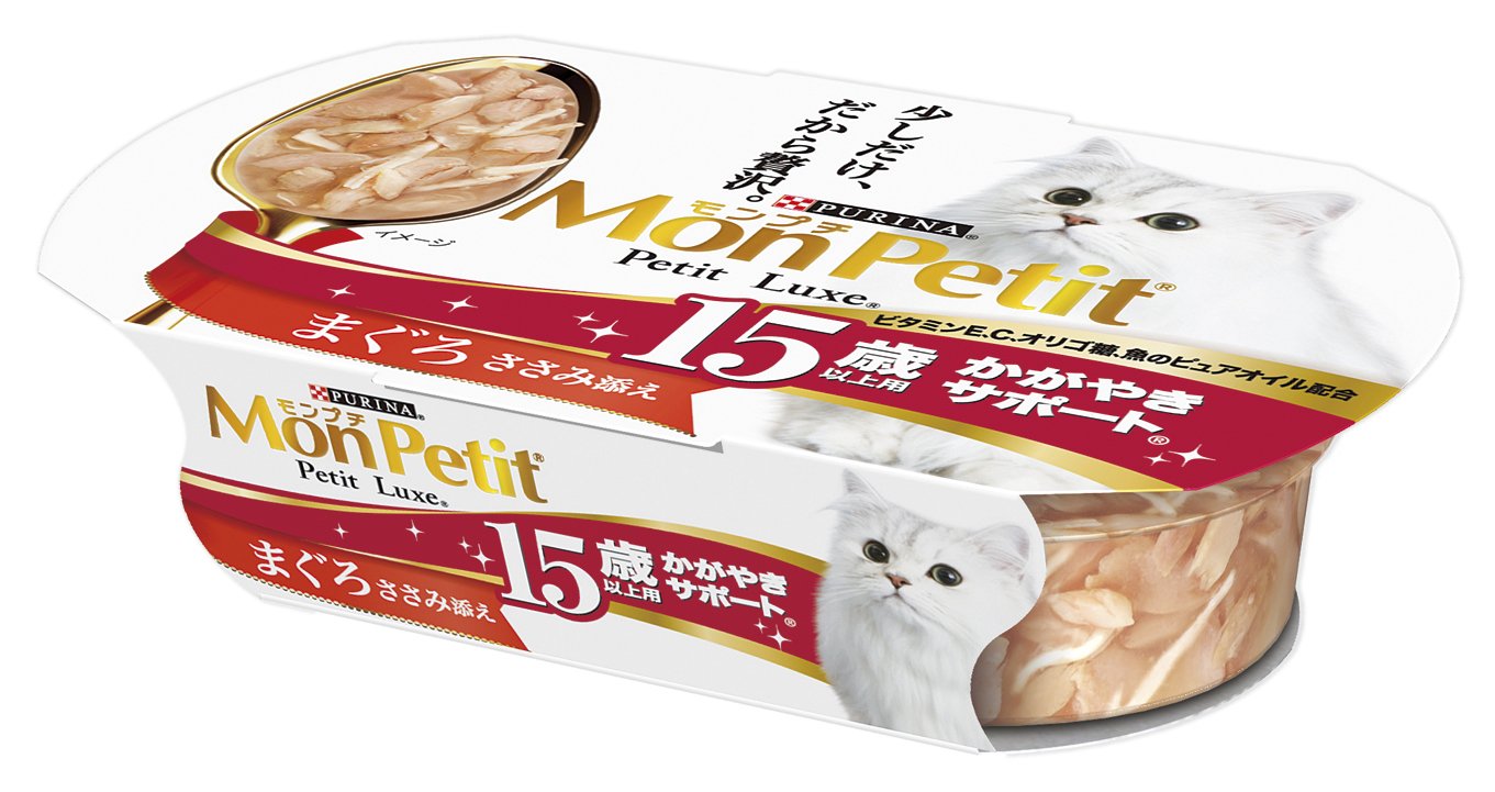 モンプチ プチリュクスカップ 高齢猫用(15歳以上) かがやきサポート まぐろささみ添え 57g×48個入り (ケース販売) [キャットフード]