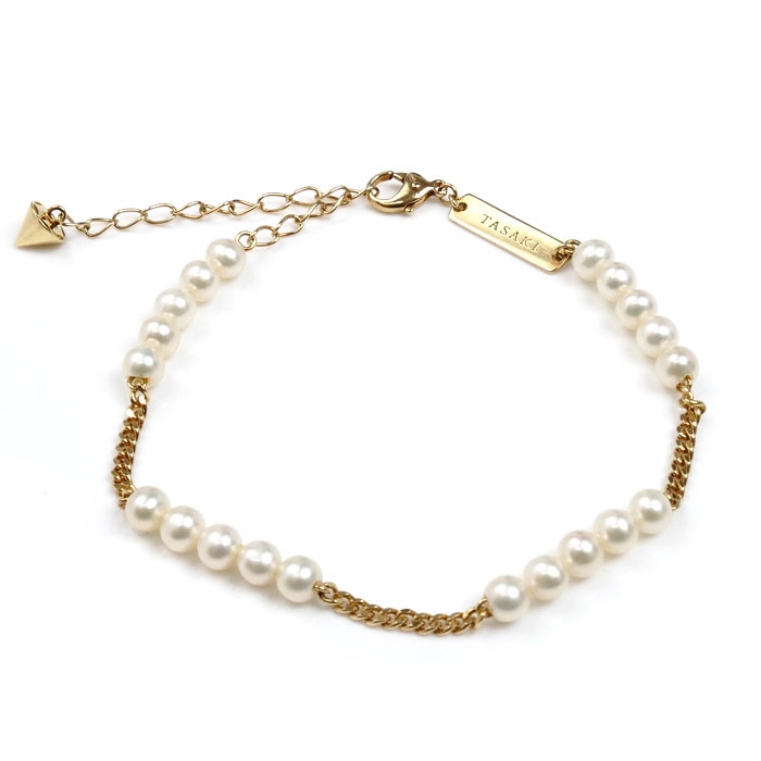 TASAKI タサキ K18YG イエローゴールド リファインド リベリオン ブレスレット パール約4.6mm 5.6g 17-22cm レディース 中古