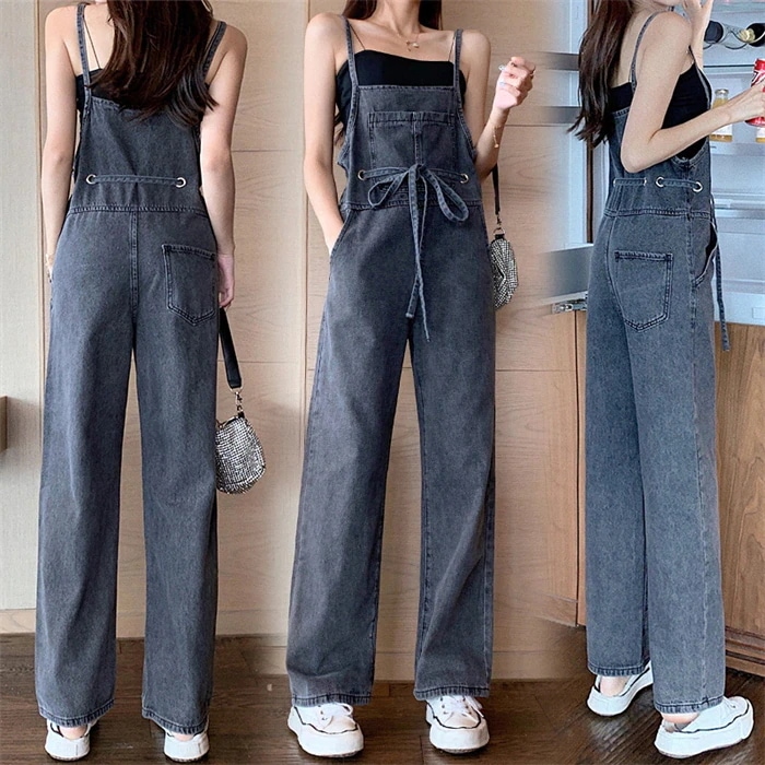 デニムサロペット レディース ワイドパンツ ロング丈 オーバーオール オールインワン 体型カバー 大きいサイズ 春夏
