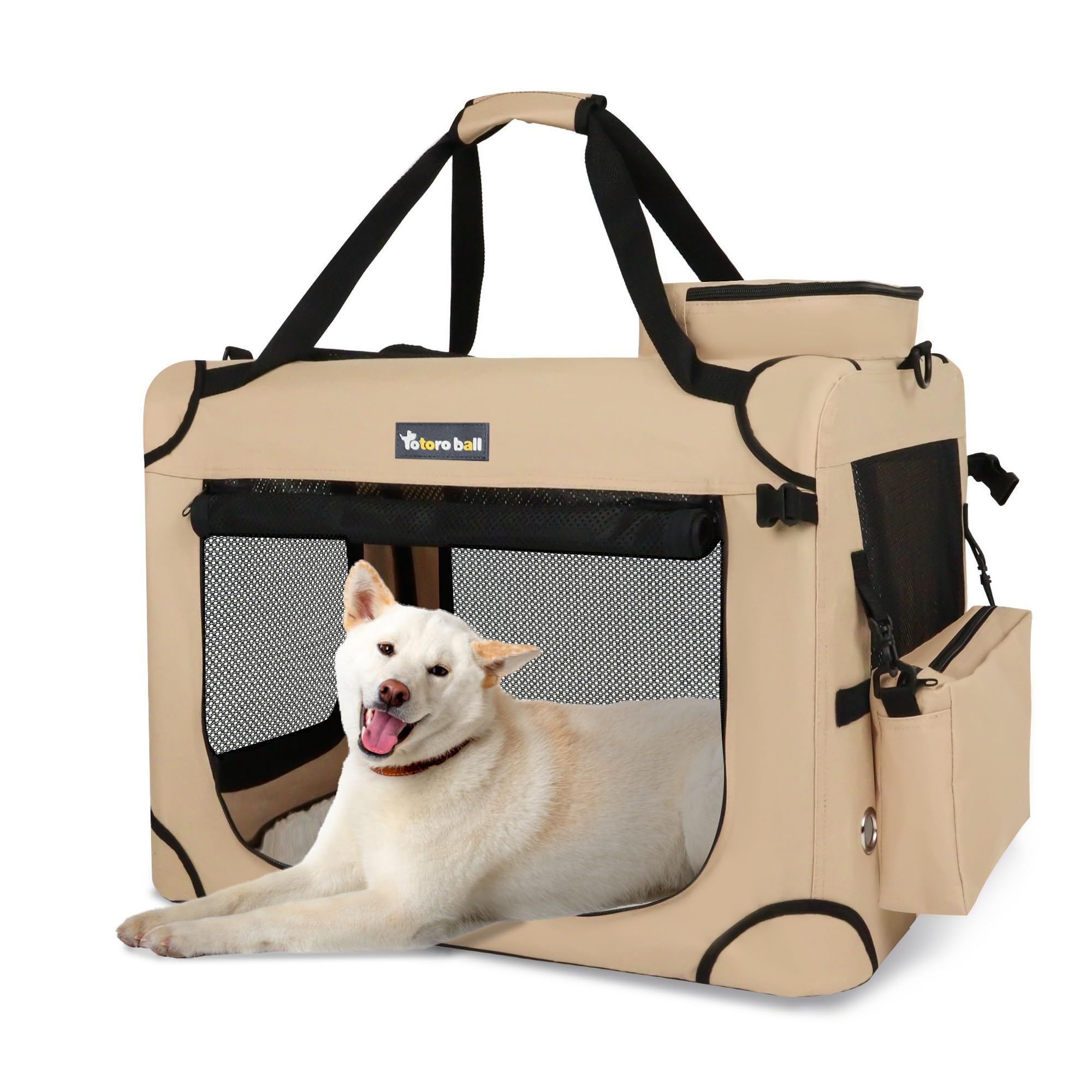 Totoro ball ソフトクレート 中型犬 犬用クレート 犬用キャリーバッグ 犬 キャリーケース 折りたたみ 犬 車用ケージ 5面メッシュ 頑丈耐久 ロック付き 給水ボトルバンド付き 中型犬・猫2