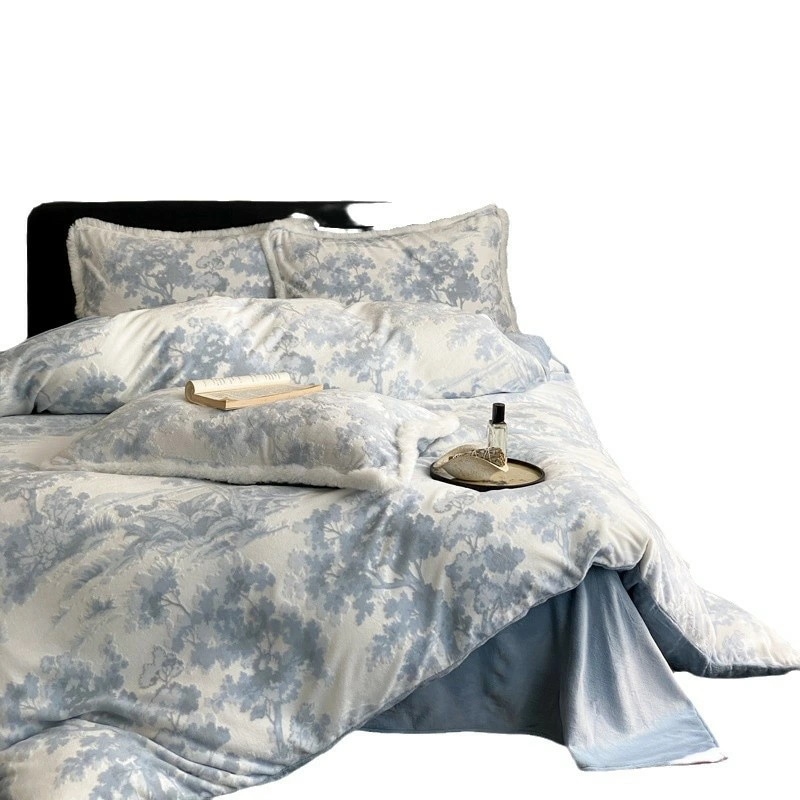 布団カバー 四点セット 秋冬向け 厚手 保温 コーラルフリース ヴィンテージスタイル クラウドファー ミルクフリース