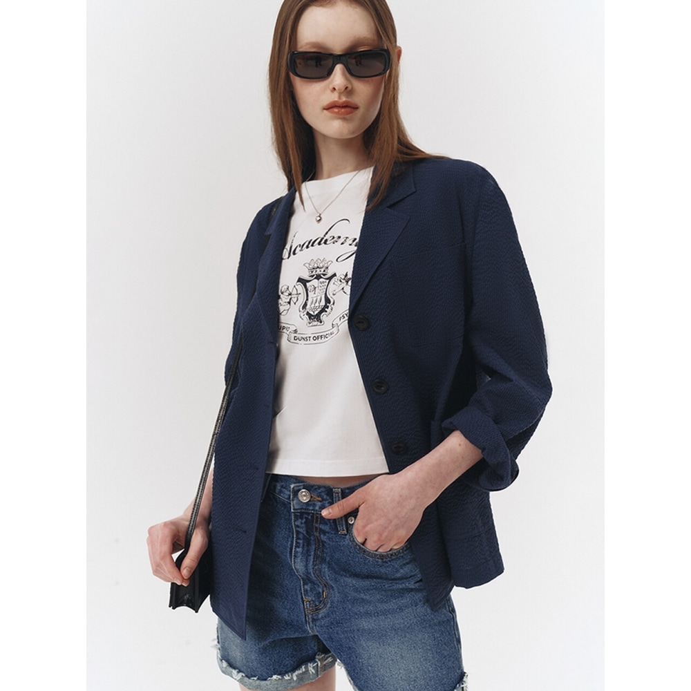 ダンスト for WOMEN SUMMER NATURAL SEERSUCKER JACKET NAVY UDJA3B224N2